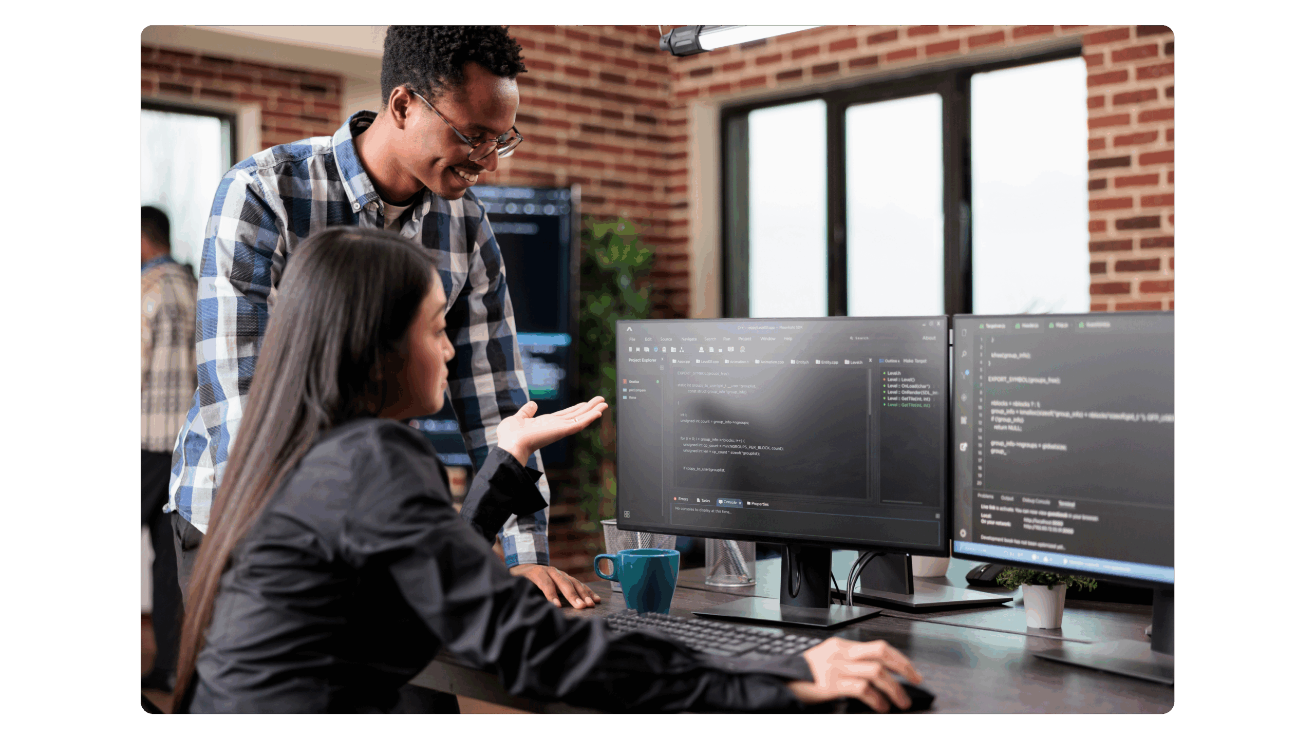 Cybersecurity team analyzing system code and network vulnerabilities for managed it customers