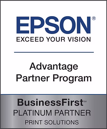 Epson Business First Platinum Partner logo for top-tier Epson resellers.